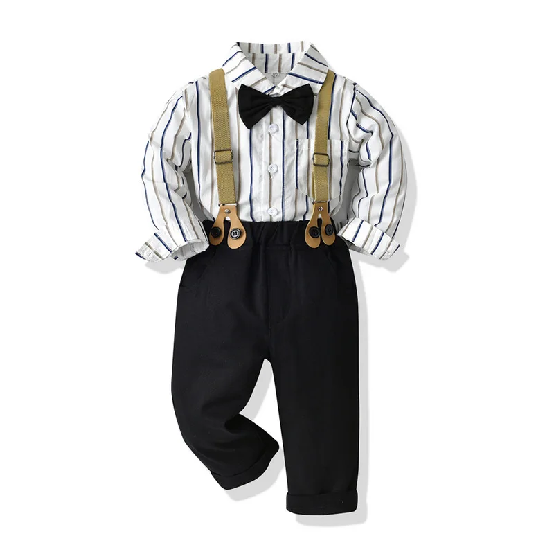 Boys' set for foreign trade autumn Korean version of boys clothing cotton cardigan childrens shoulder strap pants two-piece set