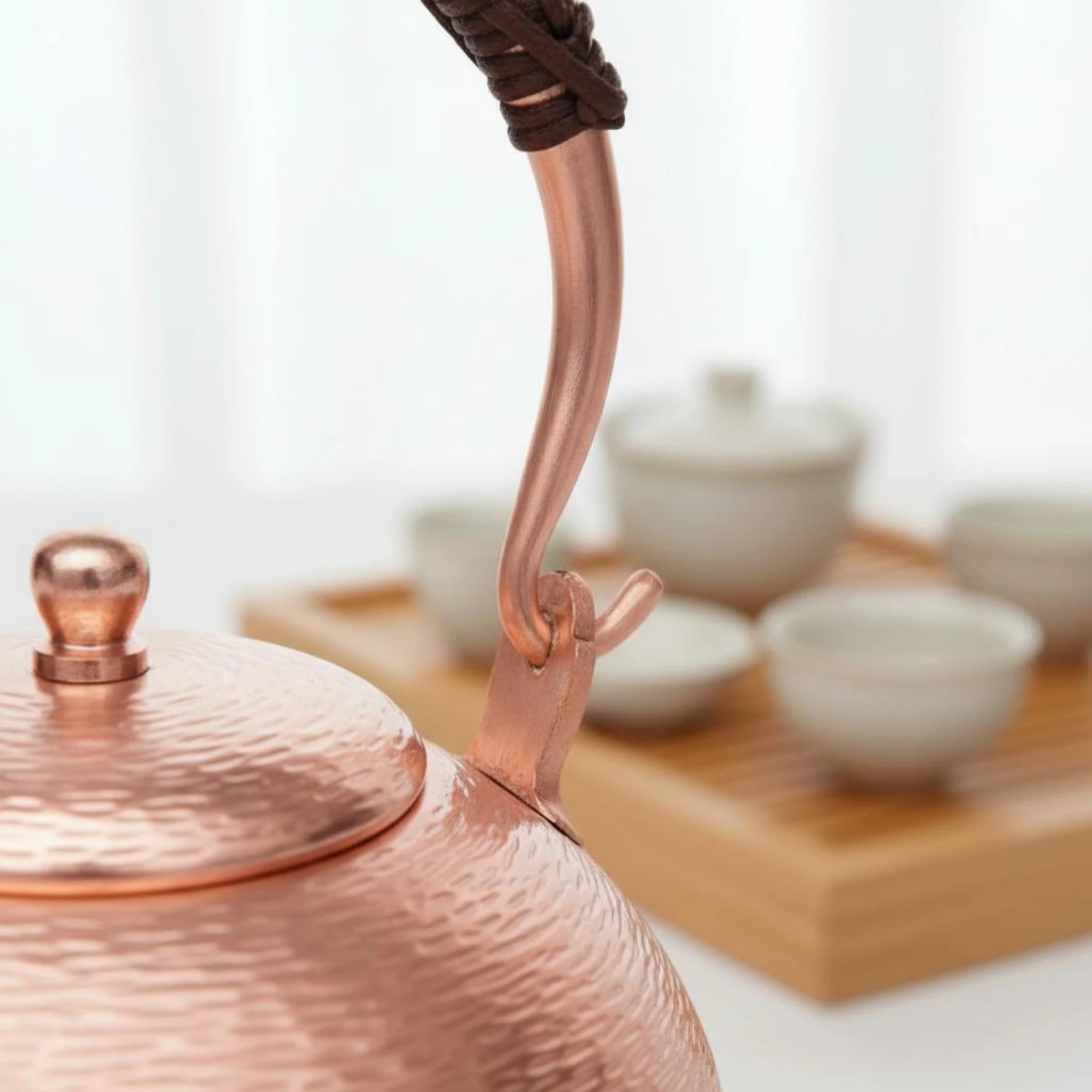 Copper Teapot Handmade Look Copper Kettle Hook Handle Teapot Hammered Surface Kitchenware Decorative Design for Tea Ceremony