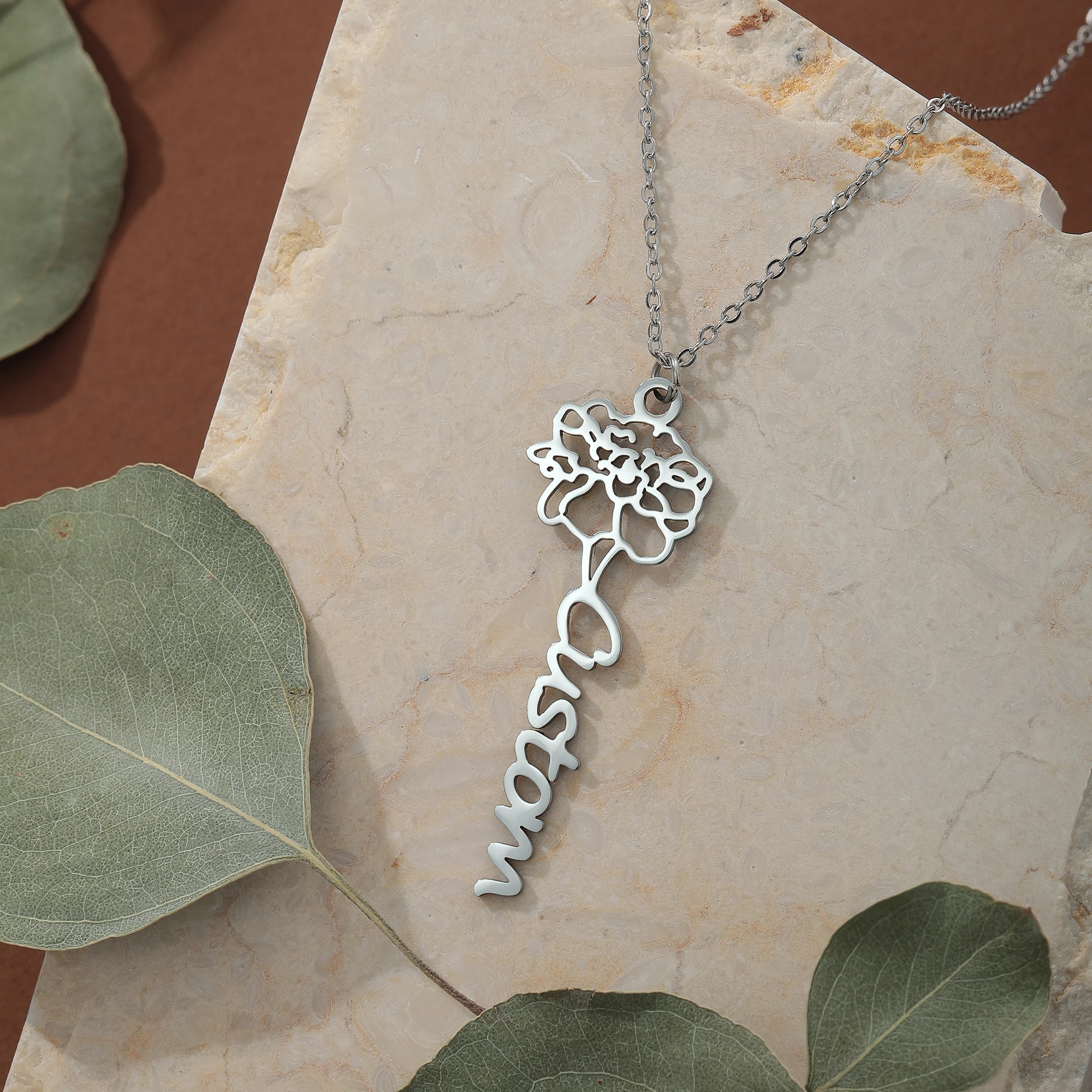 

1pc Custom Fashion Custom Stainless Steel Name Necklace For Women Personalized Flower Nameplate Necklace Jewelry Gift