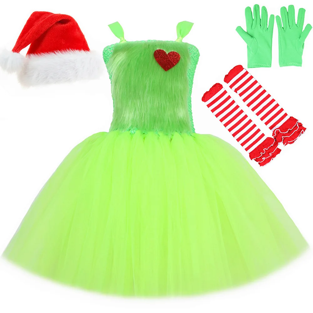 Movie Green Hair Cosplay Costume Sets Cute Dresses Uniform for Kids Outfit Halloween Carnival Party Monster Clothes Roleplay