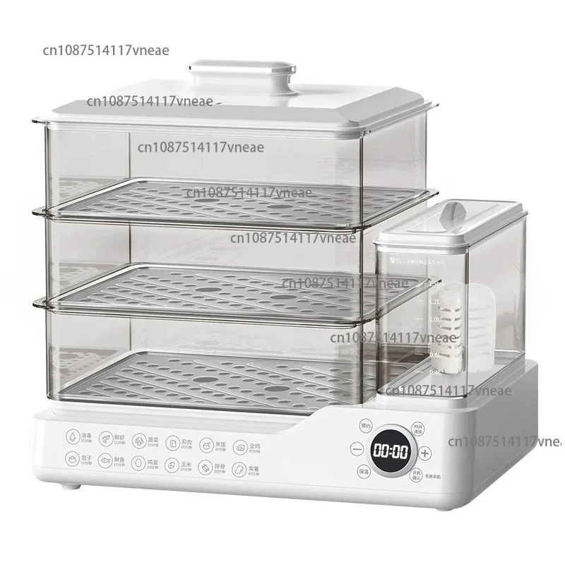 Electric Steamer with Water Tank for Simmering, Steaming, and Cooking Three-Tier Multifunctional Breakfast Maker for Home Use