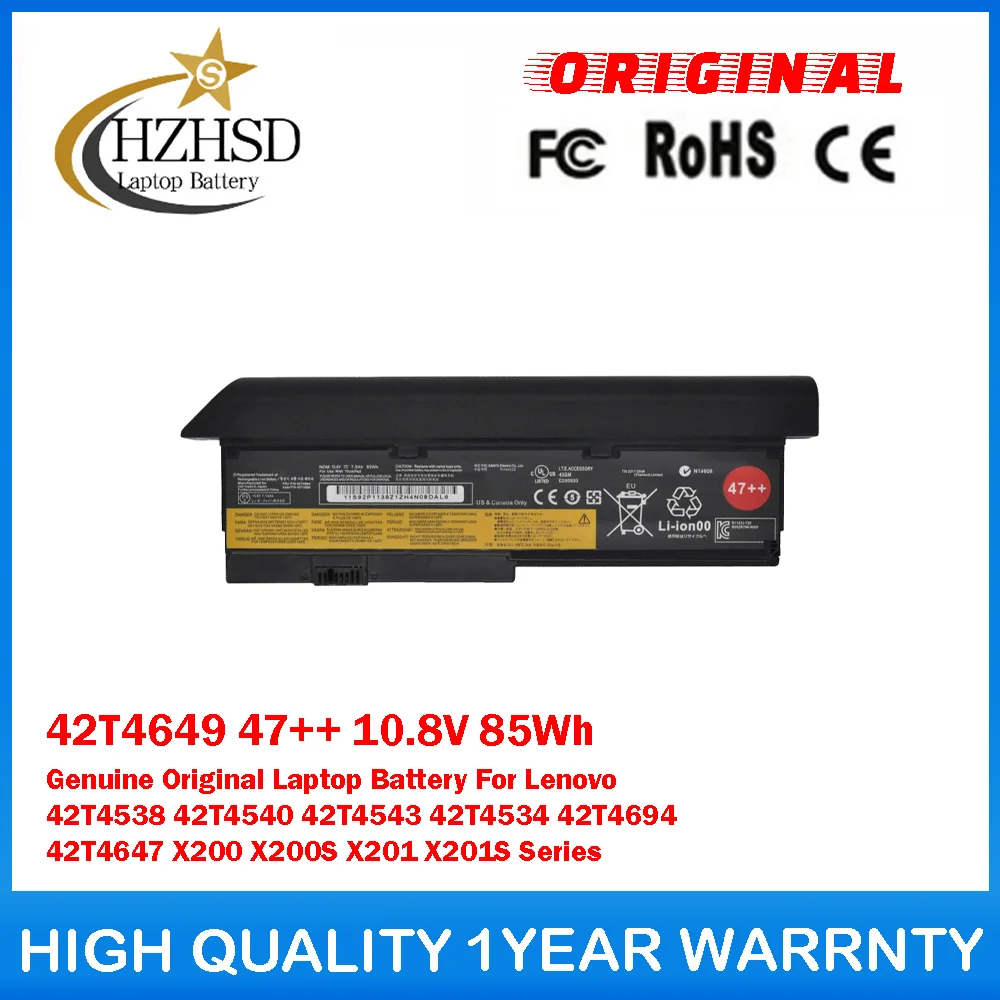

42T4649 47++ 10.8V 85Wh 7.8Ah Genuine Original Laptop Battery For Lenovo 42T4538 42T4540 42T4543 42T4534 42T4647 X200 X200S X201