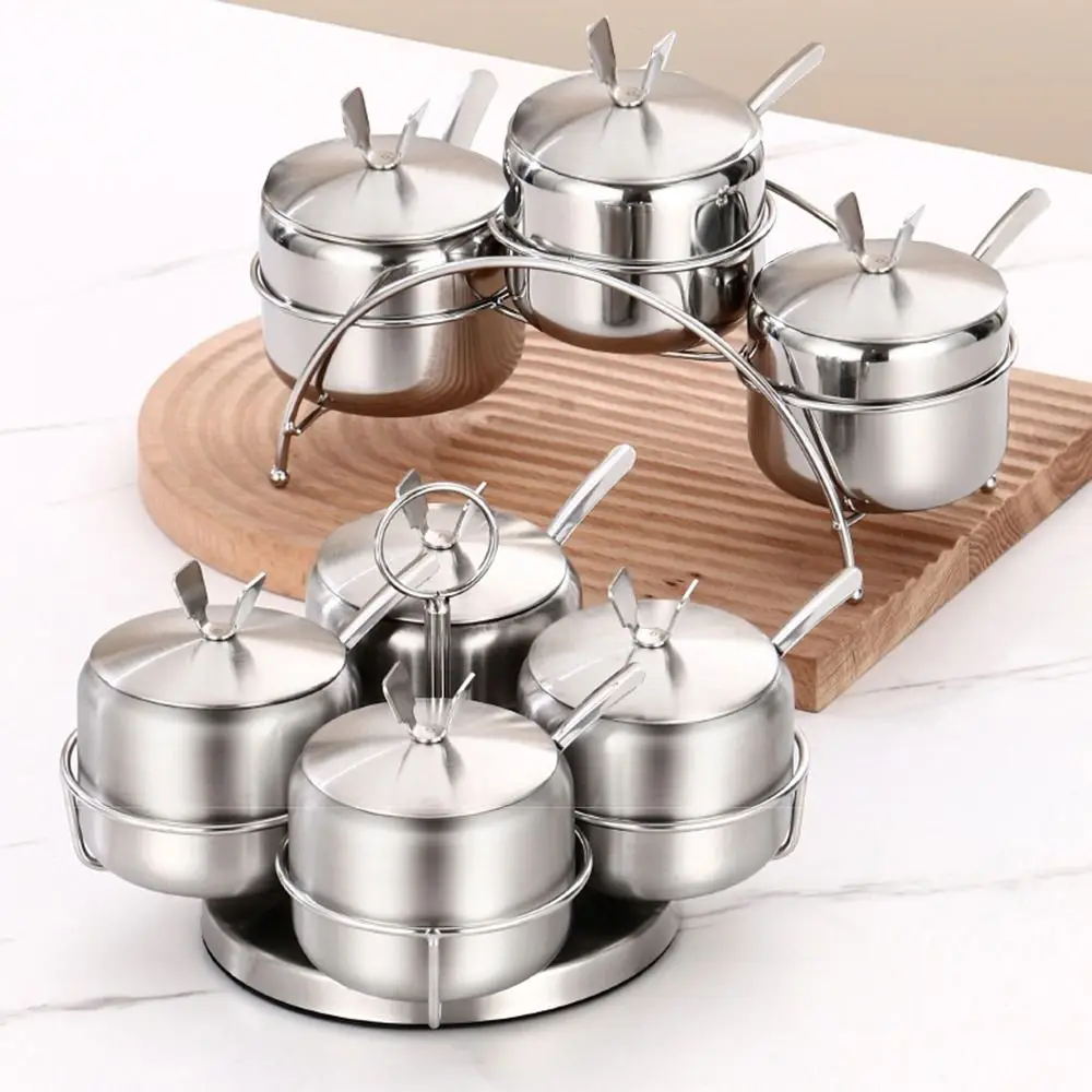 

3/4Pcs 304 Stainless Steel Rotating Seasoning Jars Set Large Capacity Rustproof Seasoning Box Combination Suit