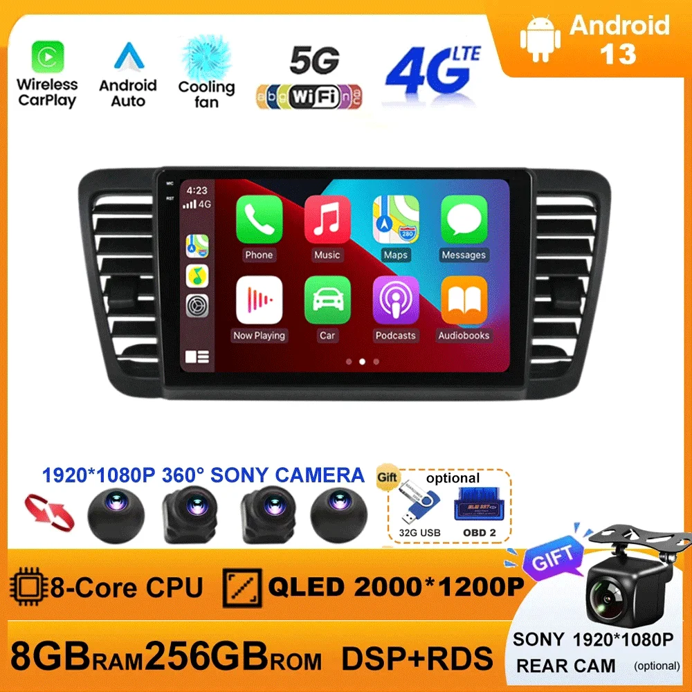 

8G 2Din Android 13 For Subaru Outback 3 Legacy 4 2004-2009 Car Radio Multimedia Video Player Navigation GPS Head Unit with Frame