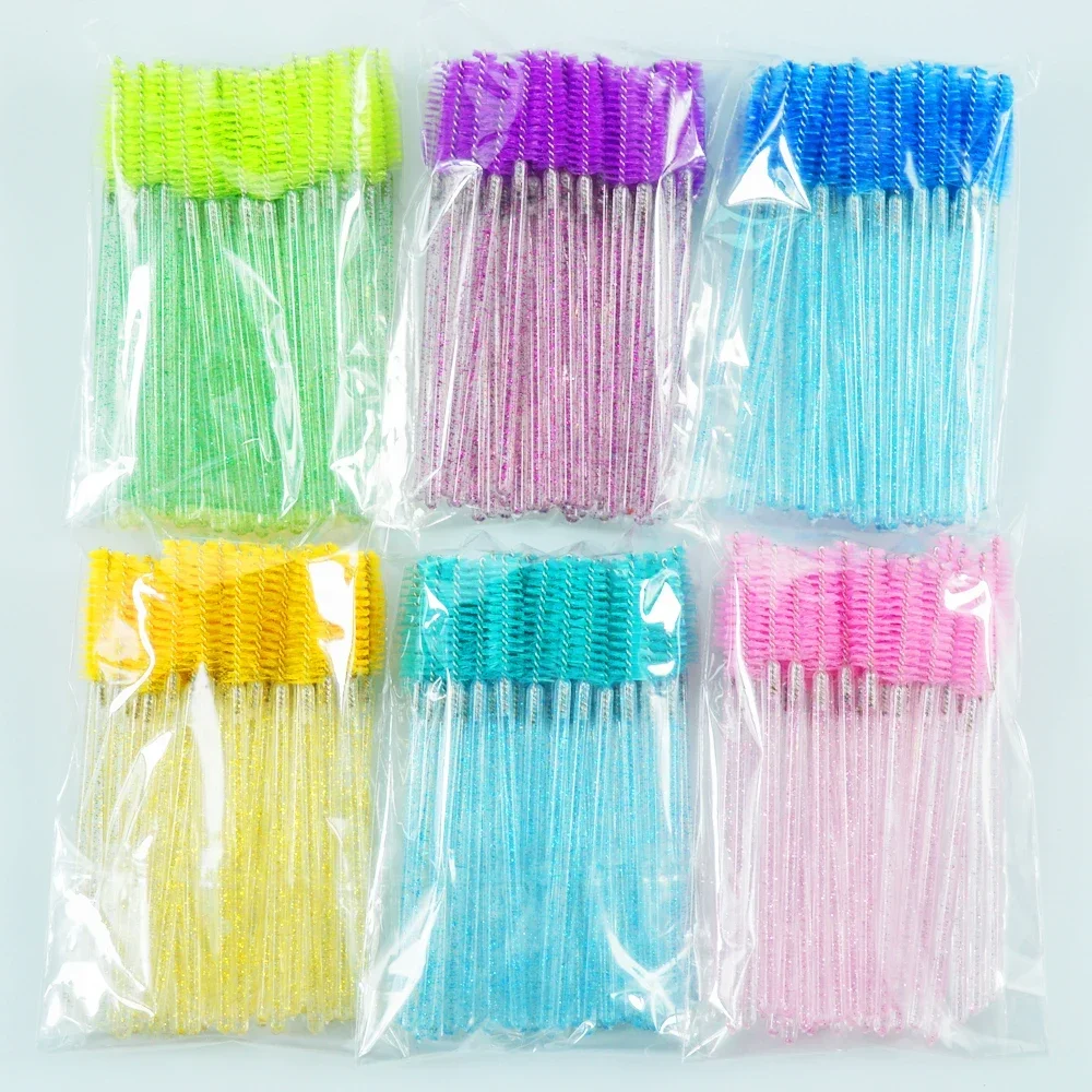 Pinceles de maquillaje para pestañas, 50 Uds., aplicador de rímel desechable individual, peine, varita, herramientas de pinceles de maquillaje para pestañas, 6 colores