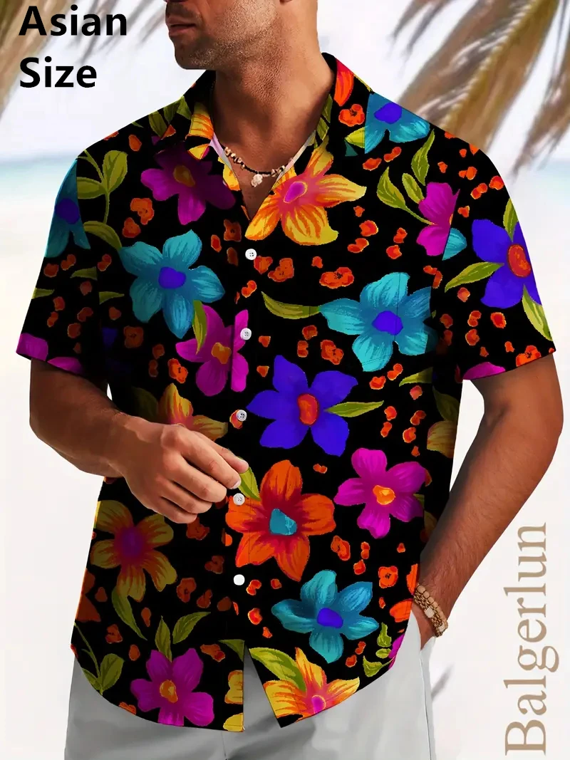 New Summer Hawaiian Floral Mens Holiday Beach Casual Korean Plus Size 6XL Weed Pattern Clothes Fashion Short Sleeve Man Shirts