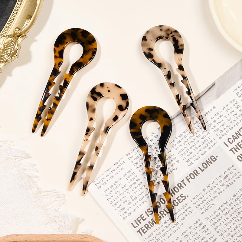 

Vintage Hair Sticks Leopard Print Hairpin Women Elegant Acetate U-Shape Bun Holders For Wedding Party Fashionable Girls Headwear