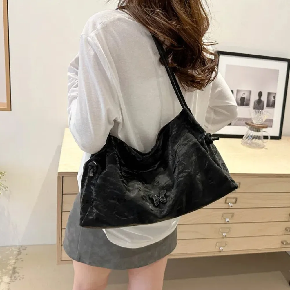 

Solid Color Soft PU Shoulder Bag Large Capacity Korean Style Texture Underarm Bag Stylish Waterproof Y2K Butterfly Handbag