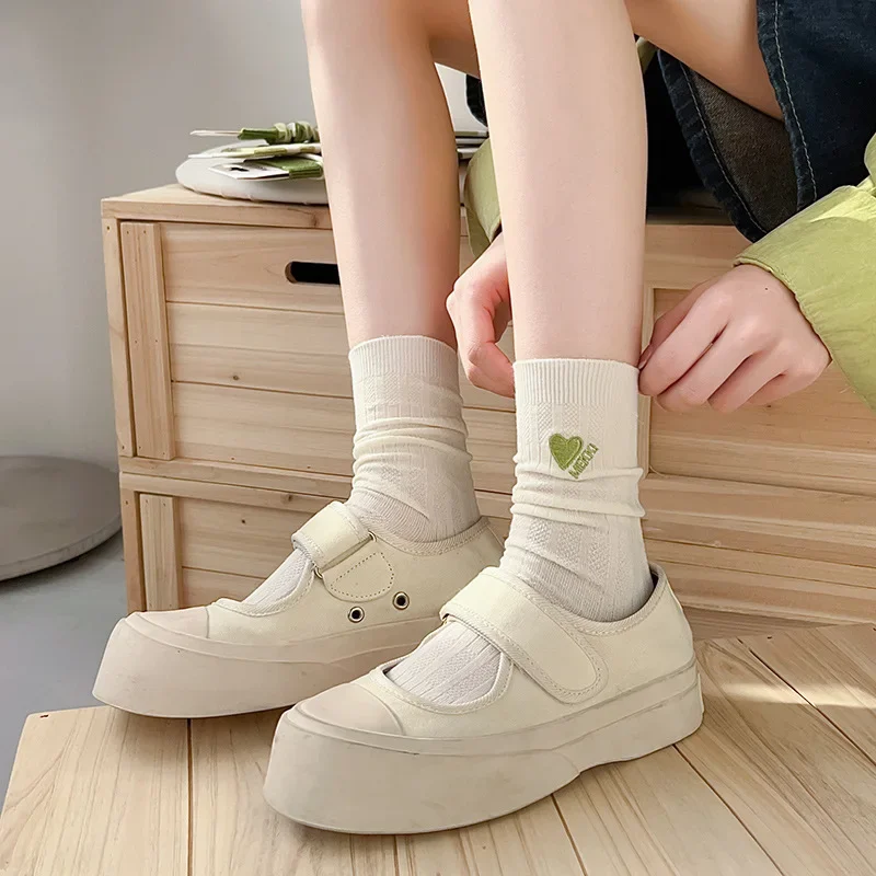 

Women Socks New Trends Spring Solid Color Green Crew Socks Breathable Casual Japanese Style Slouch Socks For Women Short