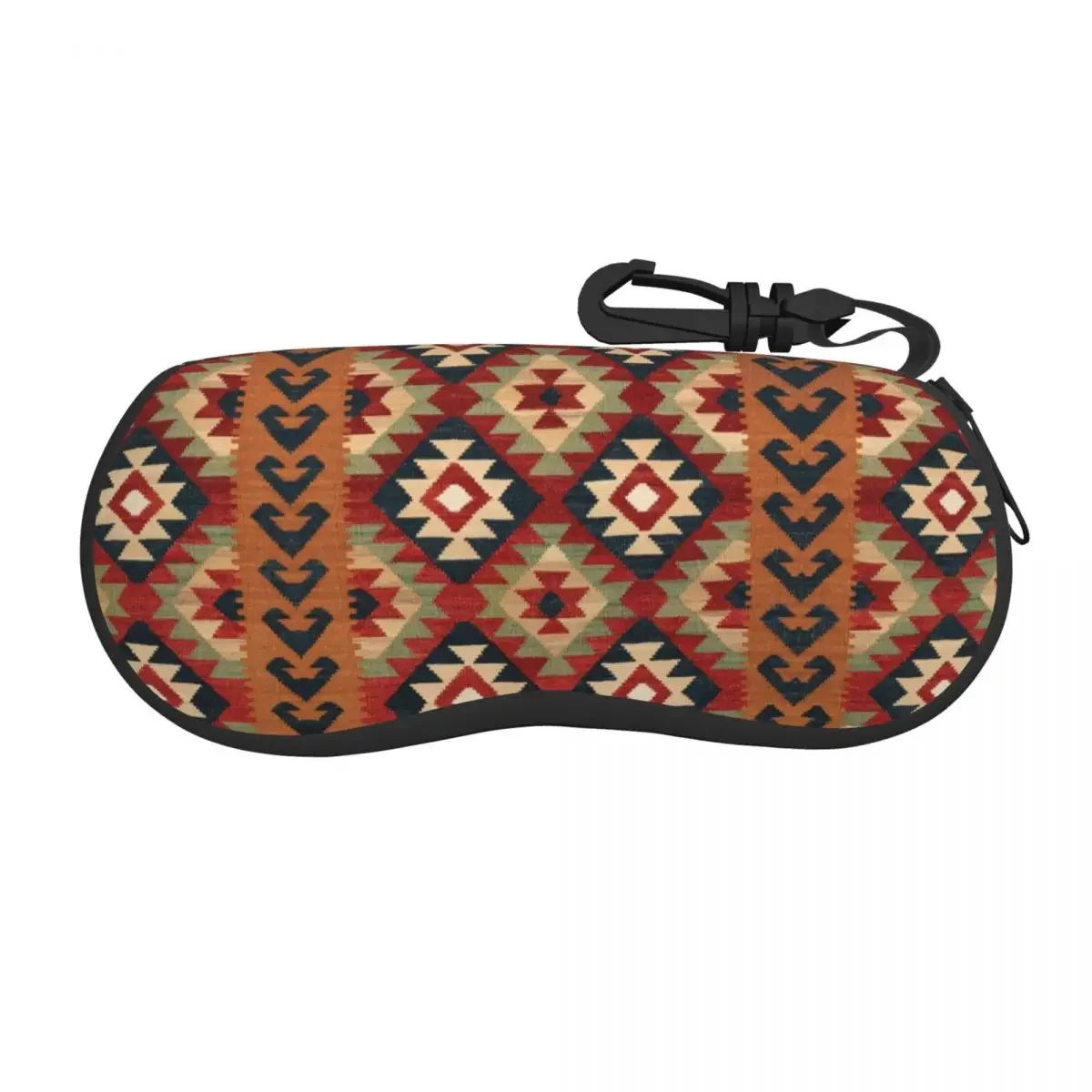 Turkish Kilim Shell Glasses Case Unisex Bohemian Geometric Diamond Tribal Ethnic Art Eyeglasses Case Sunglasses Protector Box