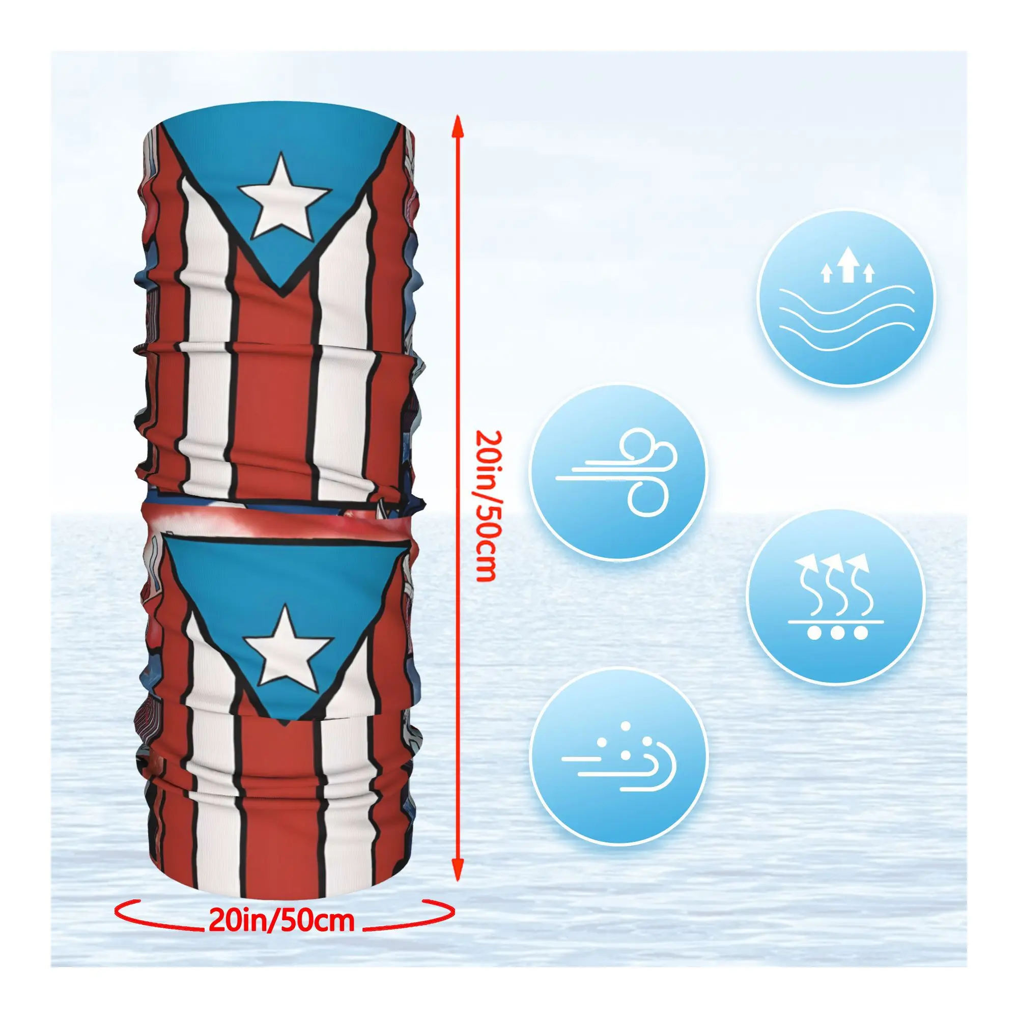 Customization Pop Art Puerto Rico Flag Pattern With Bold Line And Tropical Motif Neck Scarf Face Cover, Lightweight Neck Wrap, P