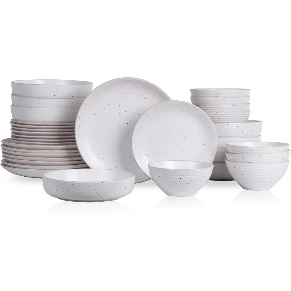 

Stone Lain Lauren Modern Stoneware 32-piece Round Dinnerware Set, Plates and Bowls Set, Dish set for 8, Off White