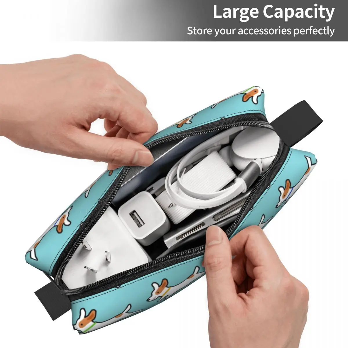 Travel Cute Jack Russell Terrier Running Dog Toiletry Bag Kawaii Cosmetic Makeup Organizer for Beauty Storage Dopp Kit Case