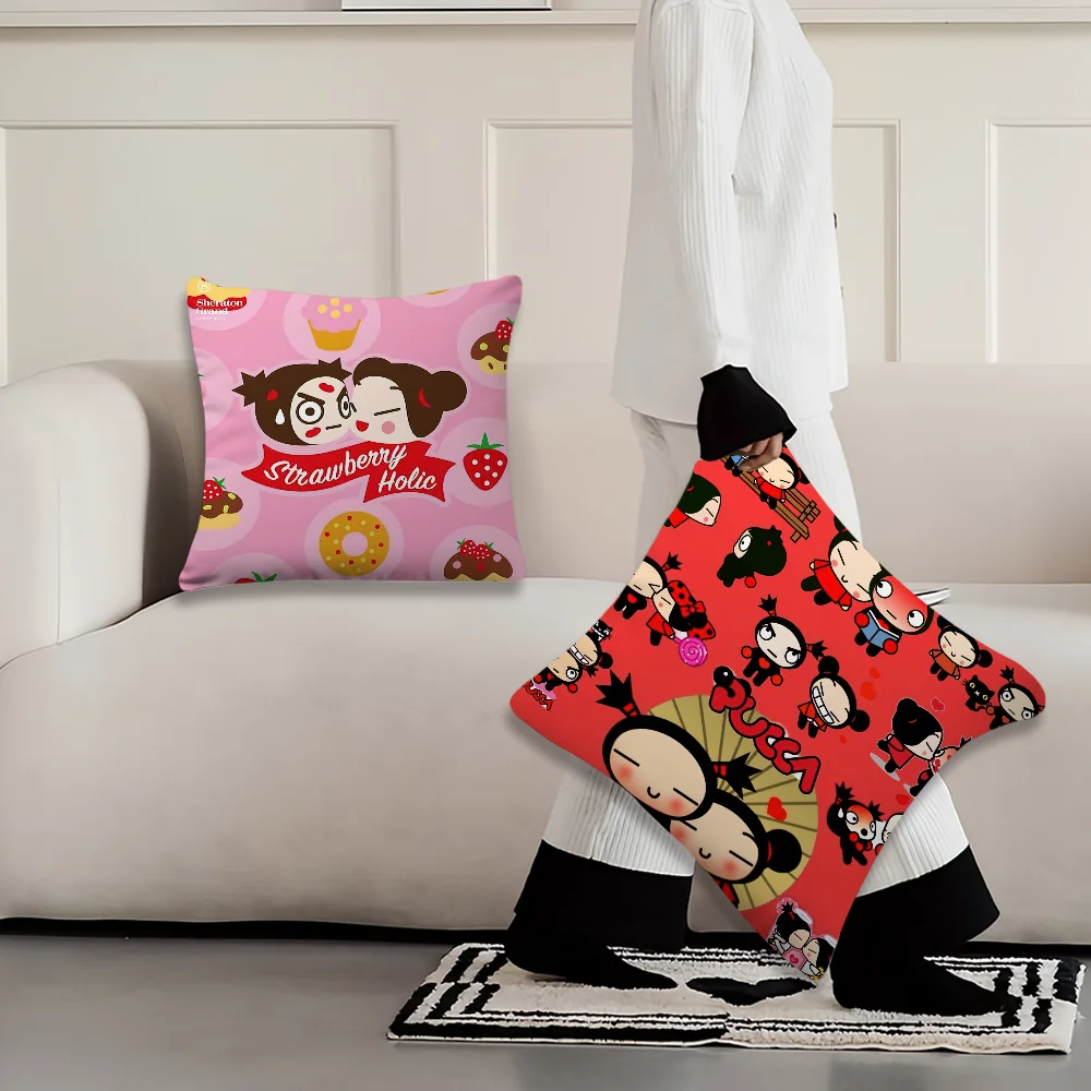 Decoration Room P-Pucca Home Sofa living Office C-Couple Cute Car Nordic Cartoon Simplicity Pillow Cover