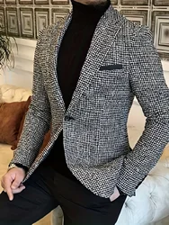 Blazer masculino allover kilobird padrão manga longa clássico lapela terno jaqueta, vestido formal para banquete de casamento ocasião de negócios