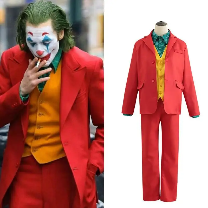 Joker Cosplay Costume Set - Joaquin Phoenix Arthur Fleck Clown Red Dipped Outfit with Green Wig - Personalized Uniform Ensemble