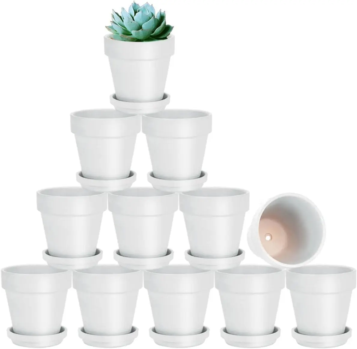 

3 inch White Terracotta Clay Pots for Plants with Saucer - 12 Pack Small Terra Cotta Planter Great for Garden Windowsill