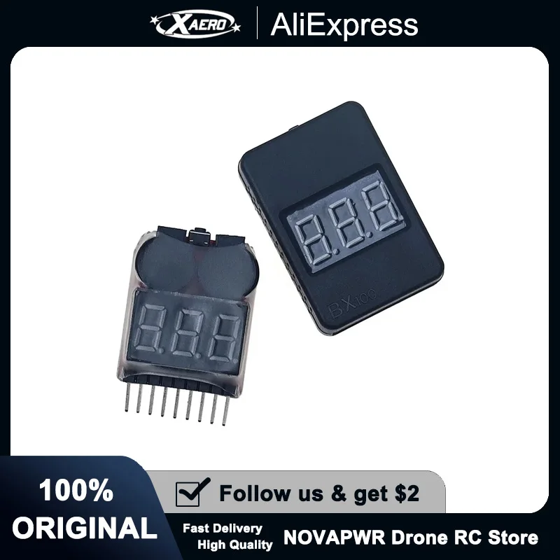 

1-8S тестер напряжения аккумулятора, сигнализация с двойными зуммерами, светодиодный дисплей для радиоуправляемого дрона FPV Lipo, литий-ионный LiPo монитор низкого напряжения