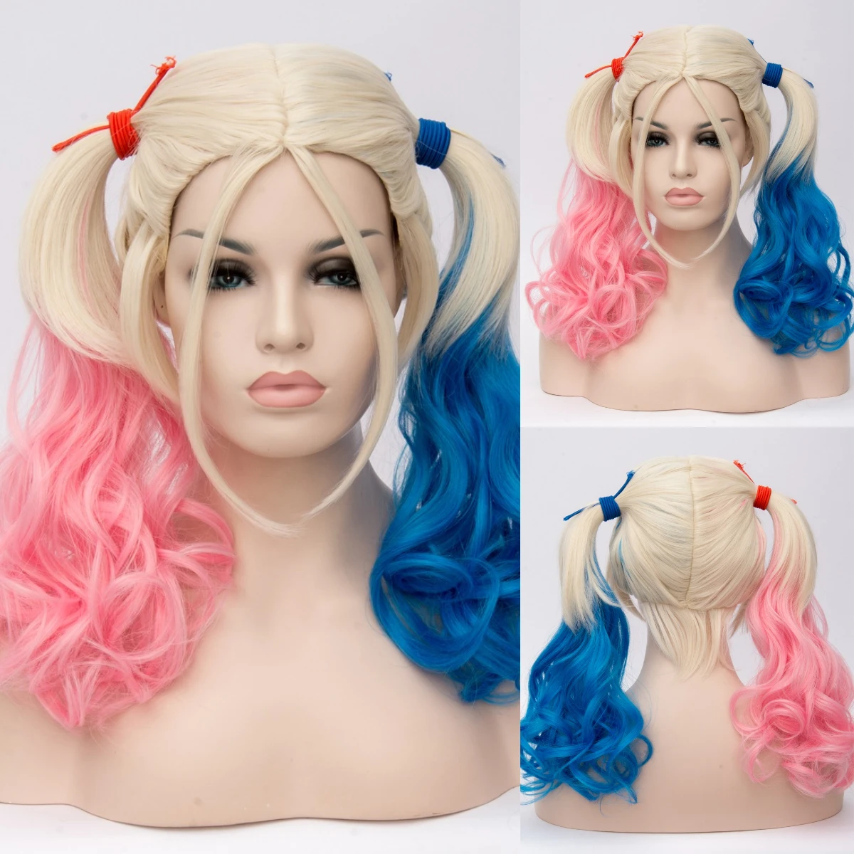 

Cosplay Wig Pink Ombre Blue Blonde Synthetic Wavy Layered Wig Middle Part Fluffy Wig For Daily Party Heat Resistant