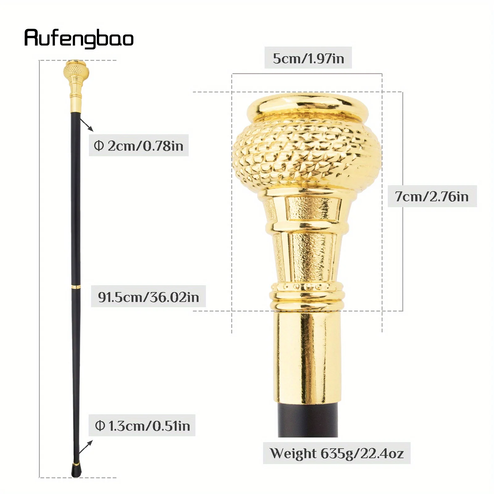 Golden Luxury Round Flat Top Handle Fashion Stick Decorative Stick Cane Halloween For Cosplay And Parties, For Cosplay & Party