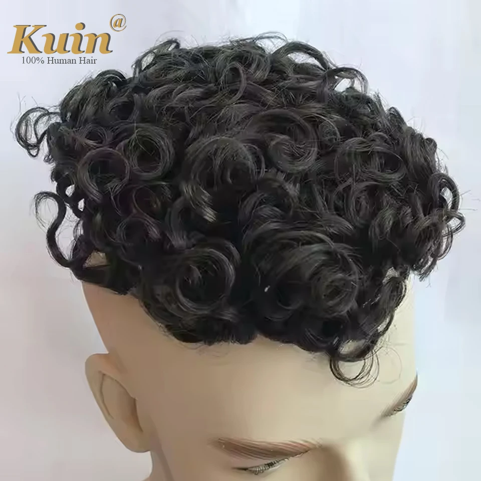 Toupee Men Wig Breathable Wigs For Men Black 25mm Curly 100% Natural Human Hair Male Hair Capillary Prosthesis Exhuast Systems