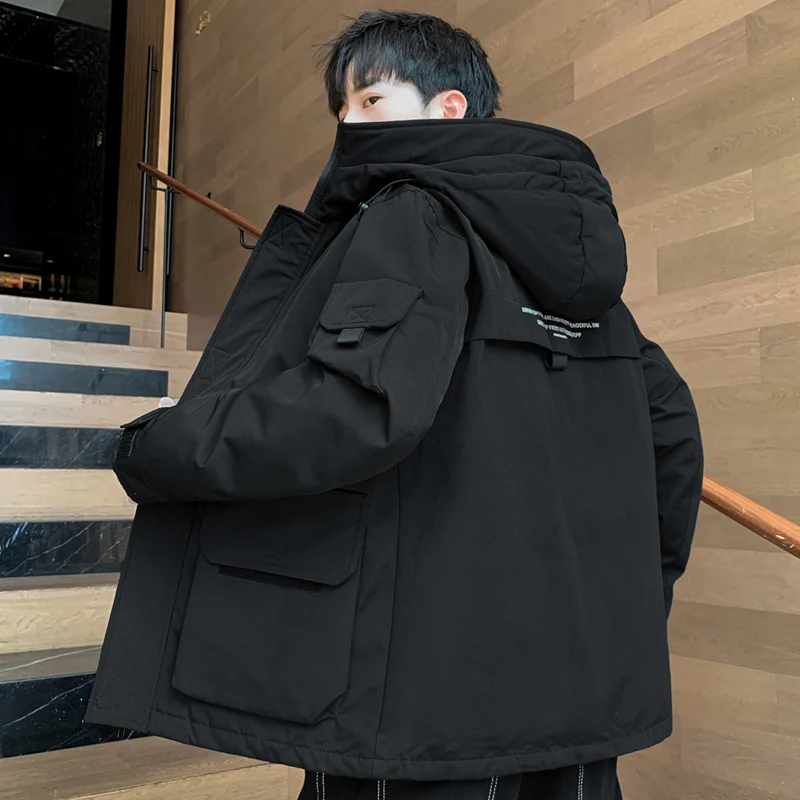 

Мужская утепленная белая пуховая куртка: зимняя теплая верхняя одежда, модная, морозостойкая, для активного отдыха