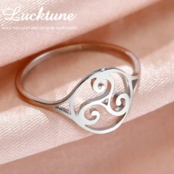 Lucktune Triskele Triple Spiral Symbol Rings Stainless Steel Triskelion Amulet Finger Ring Women Men Vintage Jewelry Party Gift