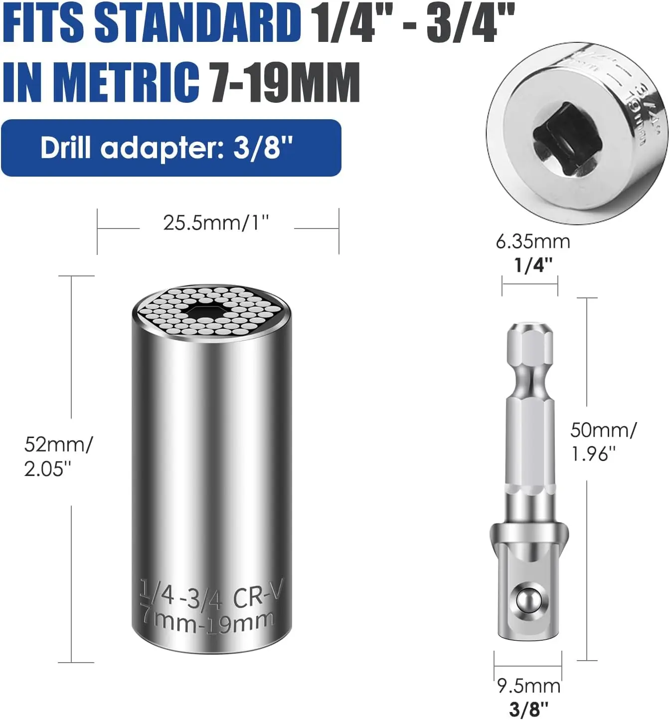 Universal Socket Set (11-32mm 7-19mm) Super Socket for Unscrew Any Bolt Multi-Function Universal Socket Tool Kit with Power Dril