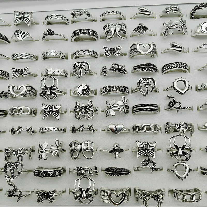 30 unids/lote de anillos góticos Punk para mujeres y hombres, anillos a juego con diseño de mariposa, corazón y serpiente, uso diario, nuevos regalos de joyería para fiesta