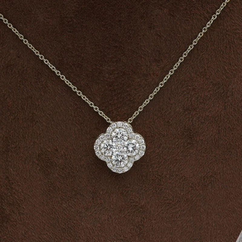 

RAPRGOLD GRA Certified D VVS1 Round Moissanite Diamond Four Leaf Clover Pendant Necklace for Women Chain Jewelry Gifts collares