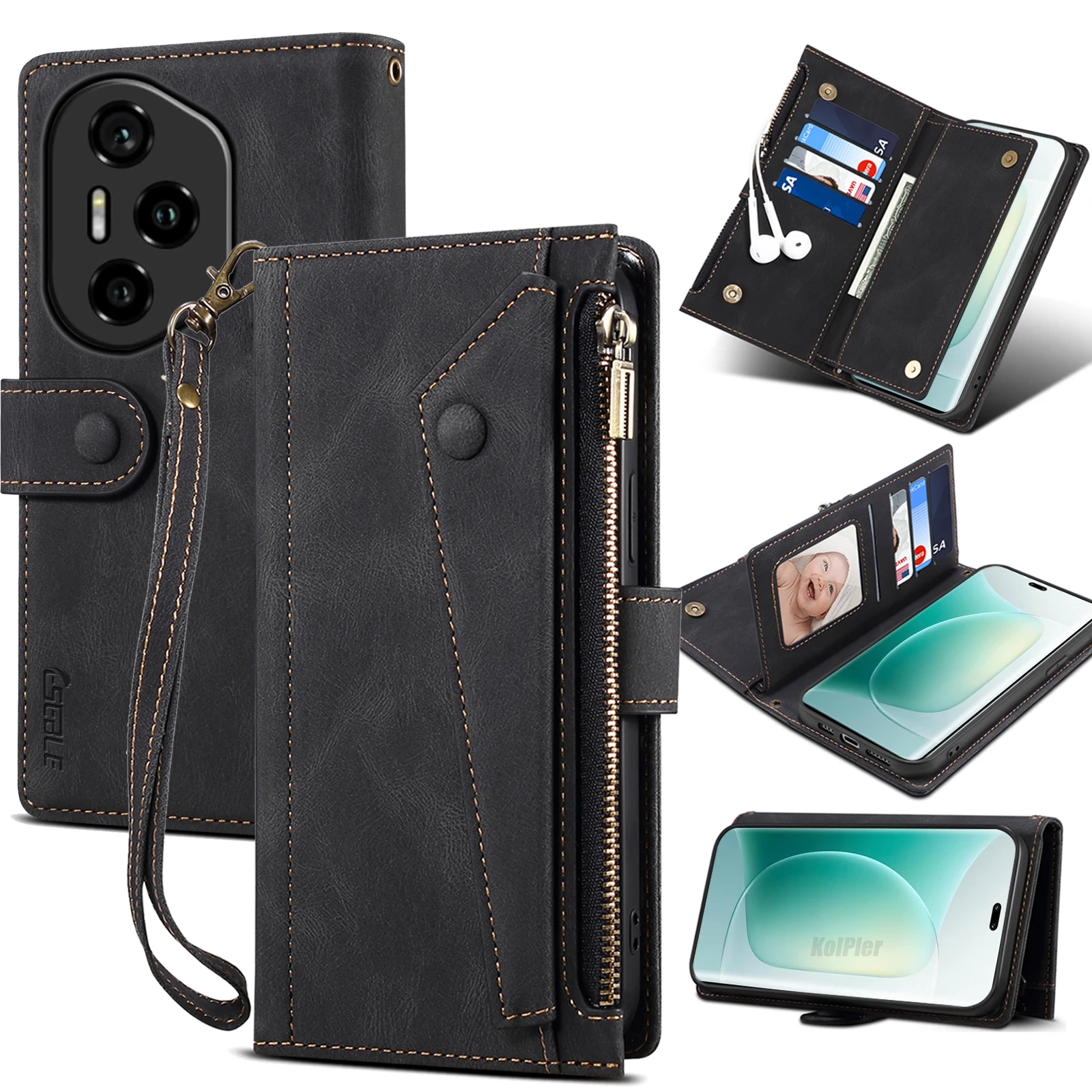 

Кожаный флип-чехол-кошелек для HONOR 400 PRO/HONO400, чехол для телефона с веревкой, роскошный чехол на молнии, чехол для смартфона Android