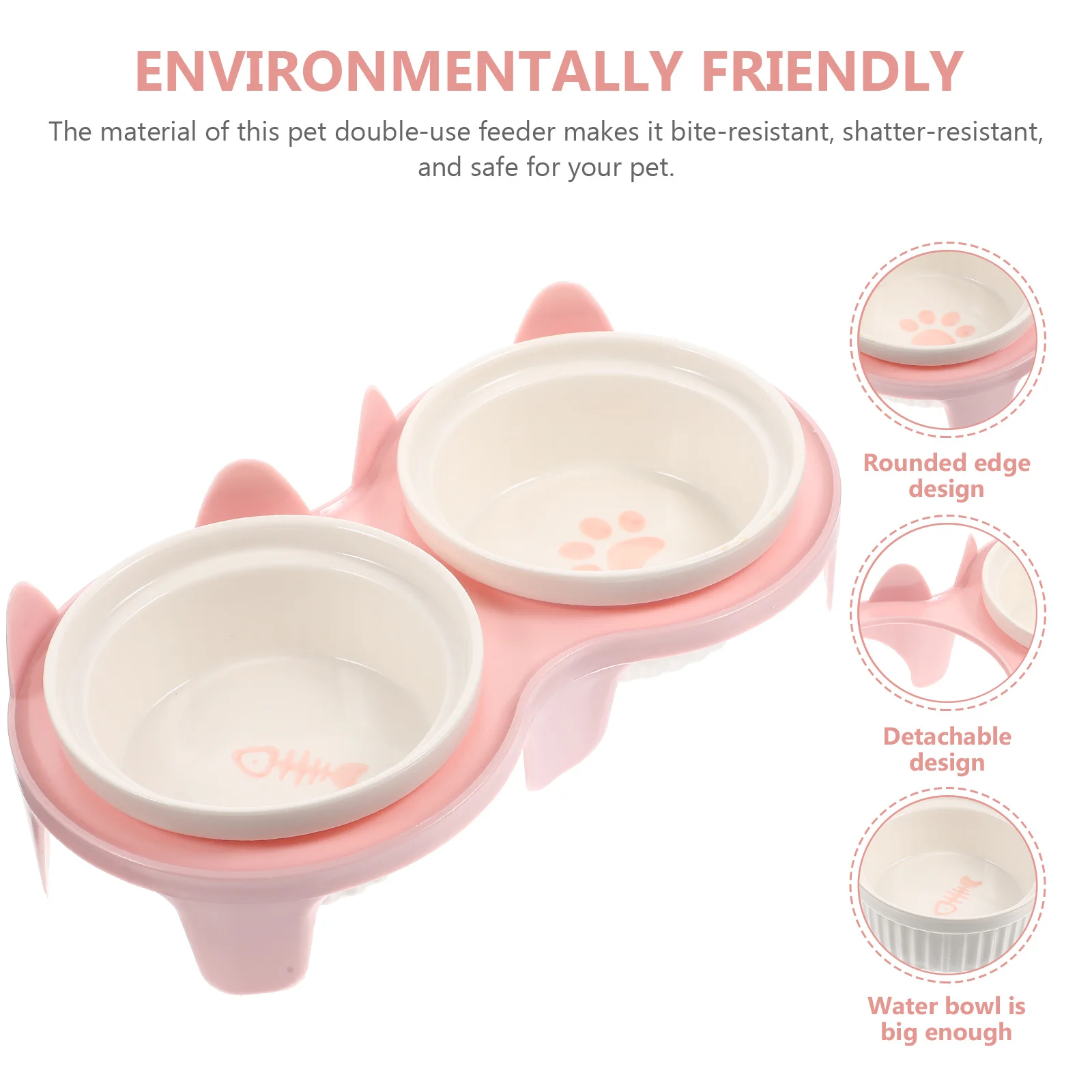

Cat Bowl Bowls Elevated Ceramic Dog Household Pet Feeding Accessory Reusable with Bamboo Rack Pink