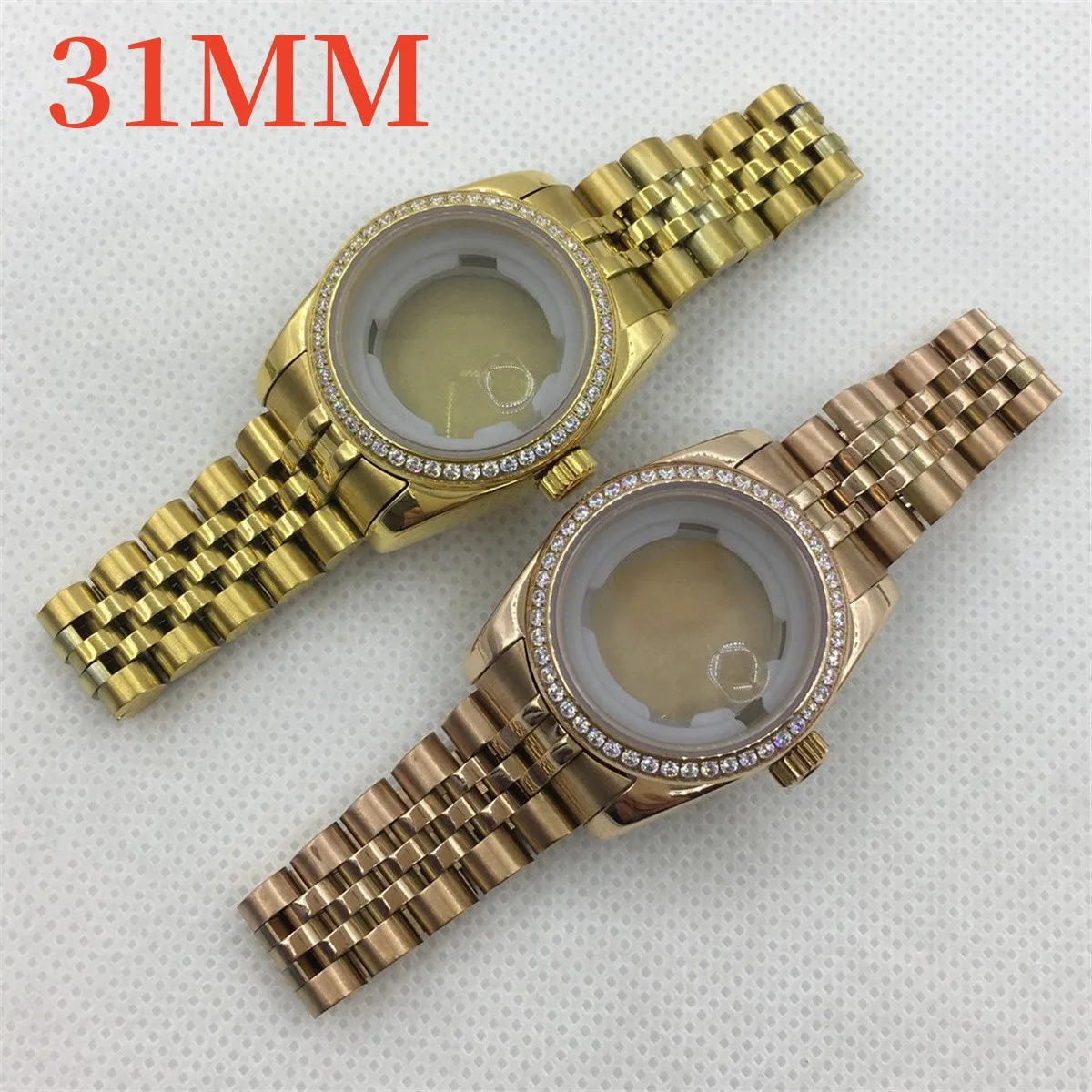 Women's 31MM case glass Diamond bezel Sapphire glass stainless steel bracelet suitable for NH05 NH06 movement 100m waterproof