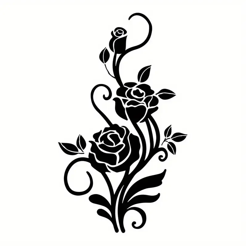 1pc Elegant Black Rose PVC Wall Decal - Intricate Floral Design for Living Room & Bedroom Decor, 350x720mm, Easy to Apply and Re