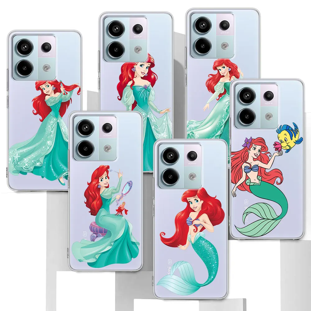 Mermaid Princess Ariel Case for Xiaomi Redmi Note 13 10 10S 9 11E 12 11 Pro Plus 11S 12S 11T 8 9S Transparent TPU Phone Cover