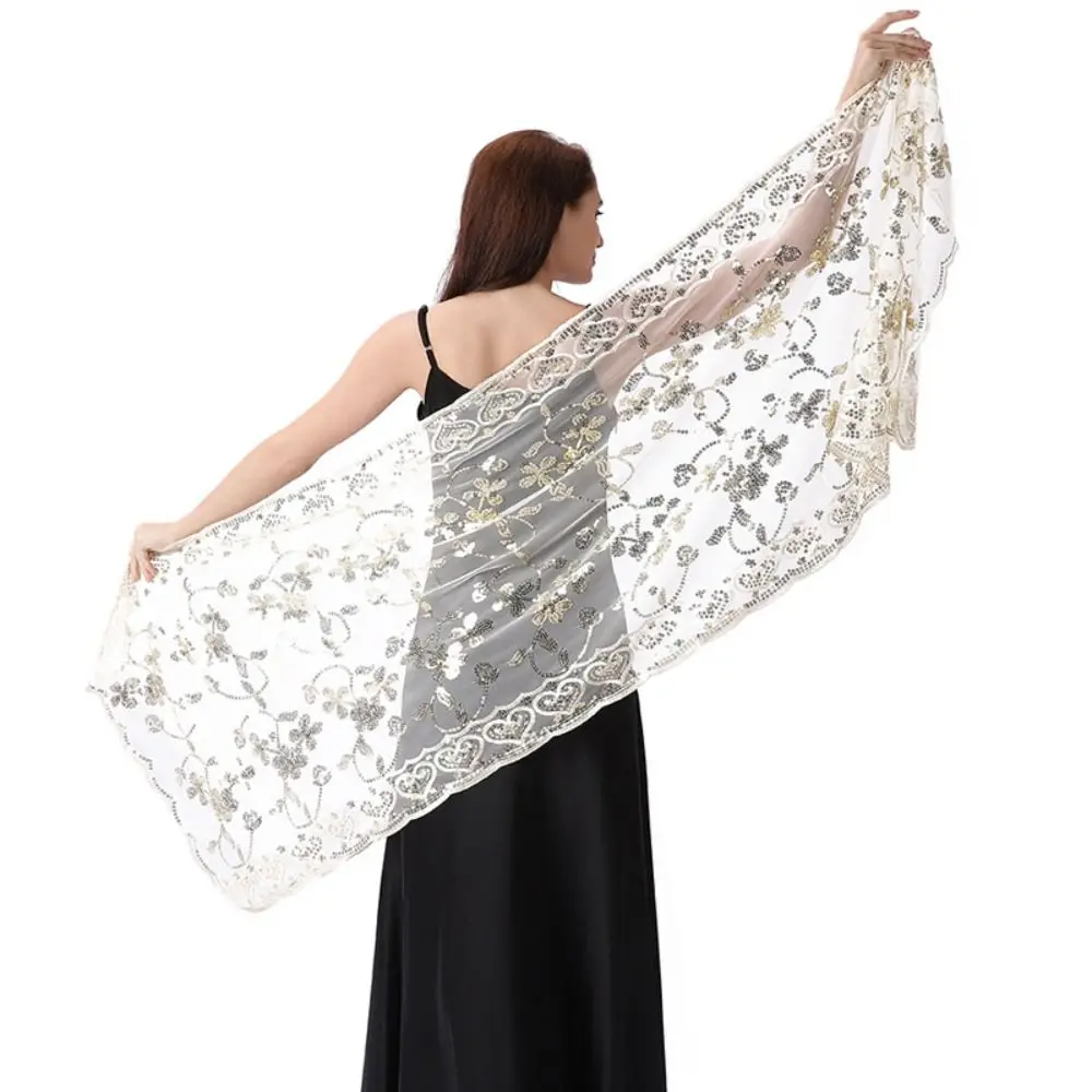 

Практичные прозрачные шали с вышивкой и блестками, ажурные тюлевые накидки с кисточками, аксессуары для танцев, разноцветный шарф для танца живота для девочек