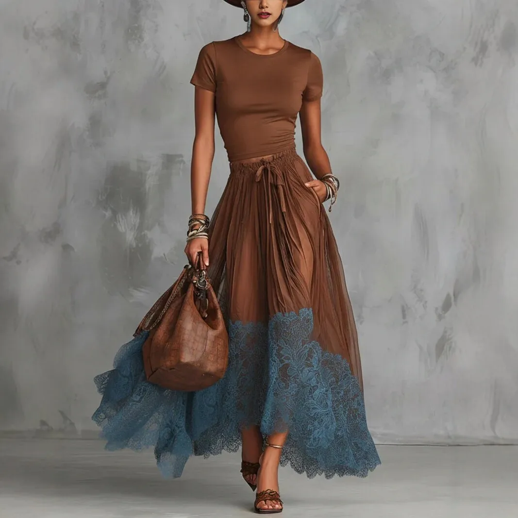 Spring New V-neck Waist Ruffle Edge Temperament Bottom Top + Skirt Long Skirt image 4