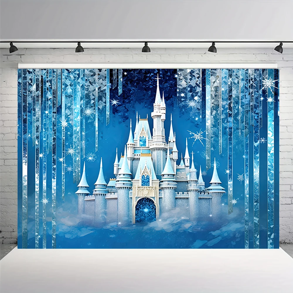 Frozen World Castle Backdrop Girls Princess Birthday Party Decorations Photography Background Christmas Winter Snowflake Banner