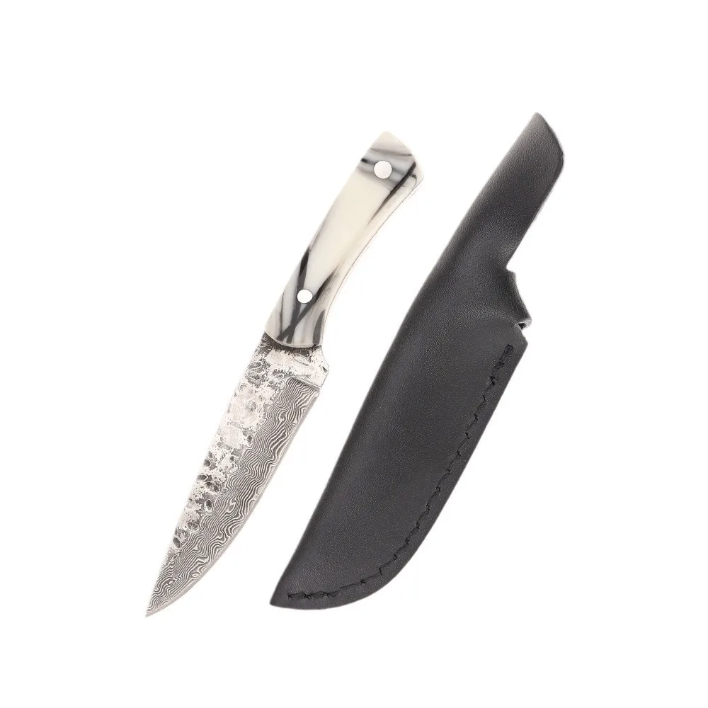 Forged Damascus grain straight knife self-defense knife car-mounted mini pocket knife one steel sharp fruit knife