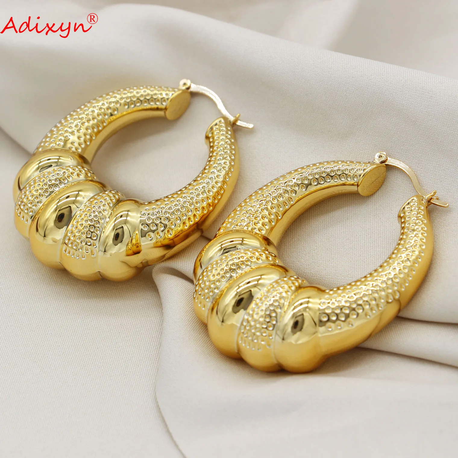 Adixyn Dubai Gold Color Big Round Earrings for Women/Girls African Ornament Jewelry Gifts N030111