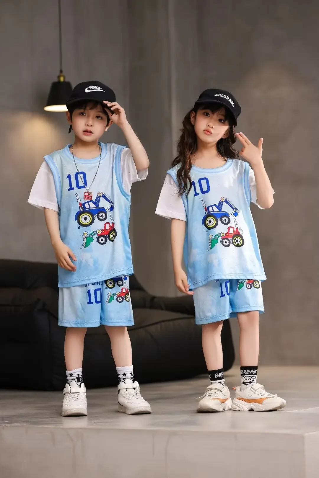 Children's clothing suit quick-drying sweat-absorbent boys girls Basketball Jerseys Fake two-piece uniform kit primary school tr