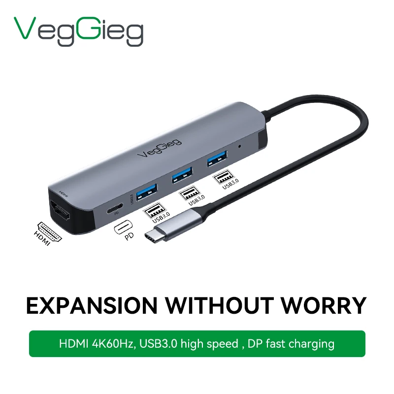 veggieg-5-in-1-type-c-dock-station-4k-hdmi-100w-pd-usb-30-gigabit-ethernet-plug-play-for-laptops