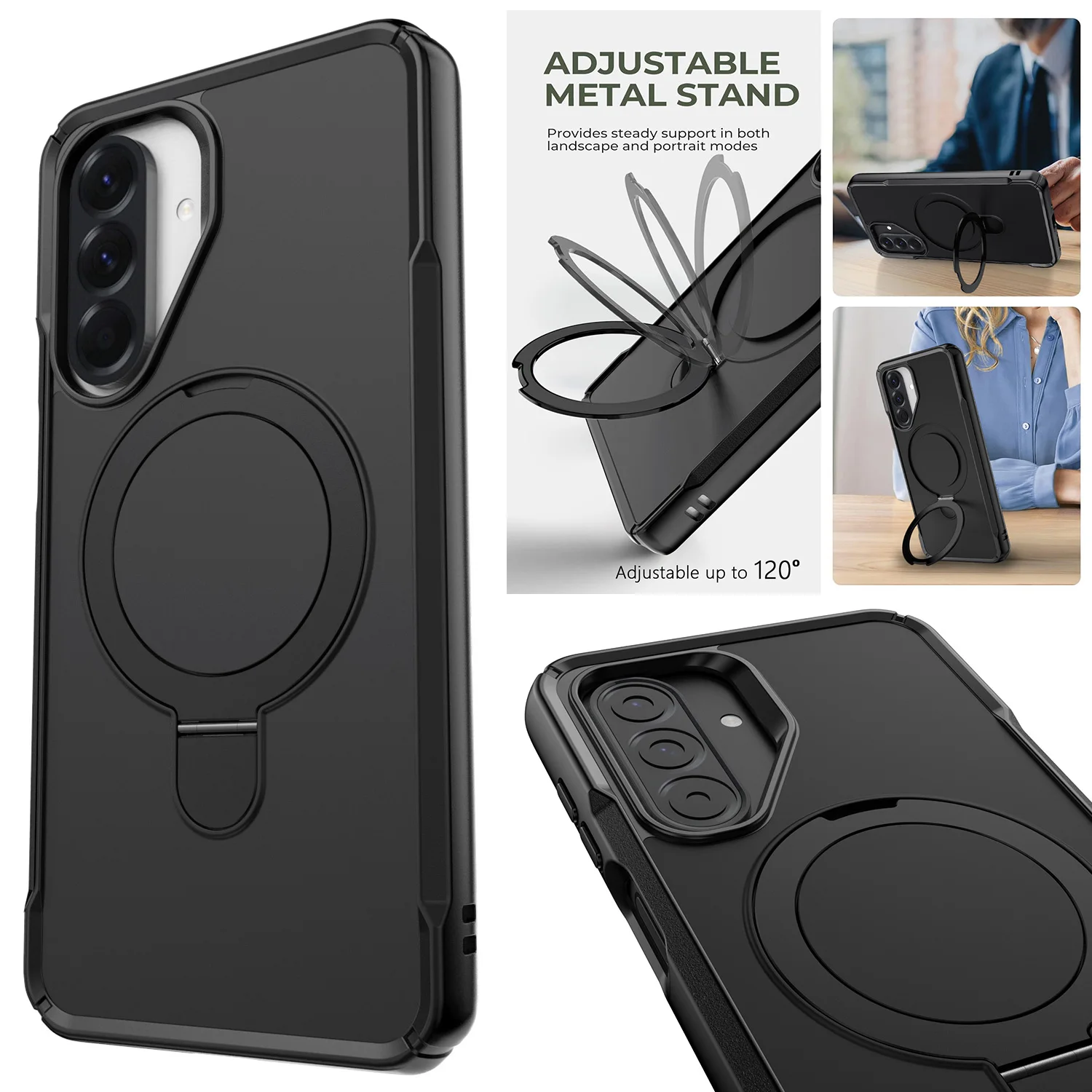 For Samsung Galaxy A26 5G Magnetic Case Shockproof Ring Kickstand Holder Protective Rugged Phone Cover Black Color