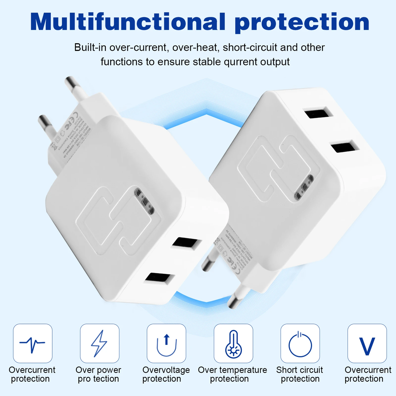 2-Ports Fast Charger with USB  Ports - Multi-USB Charger for iPhone 16/15/14/13/12/8/XR for galaxy S24 Ultra/S23/S22/S21 for ipa - náhled 5