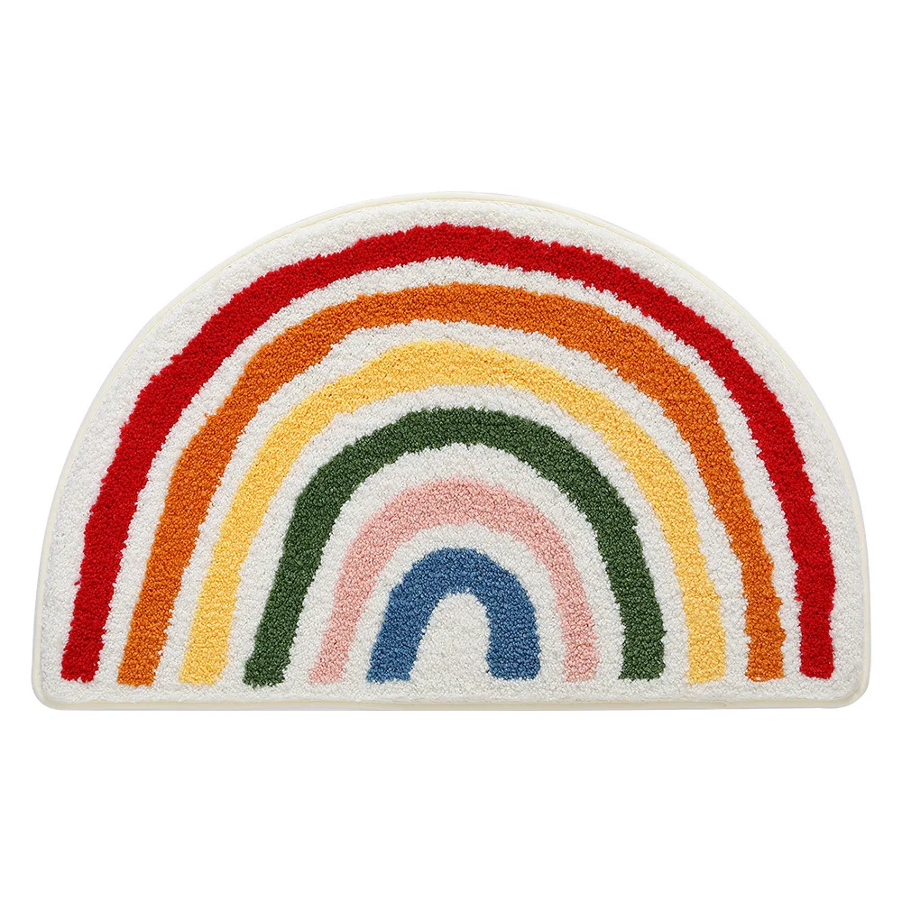 Ins Style Rainbow Bathroom Floor Mat Shower Room Absorbent Foot Mat Bathroom Door Mat Semi-circle Non-slip Bath Carpet