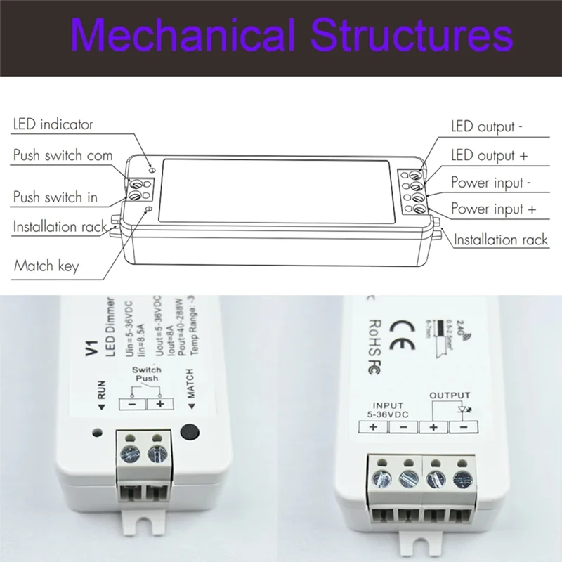 AA01-RF Mini Style LED Dimmer KIT Indoor Lighting 12V 24V 1CH Single Color LED Dimming Controller