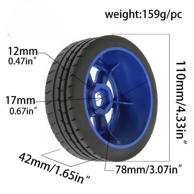 4pcs 110mm 1/7 1/8 RC Rally Off-Road Buggy Tires Wheel 17mm Hex for 1/7 KM Rally WRC Citron C3 MJX Hyper Go 7303 7304