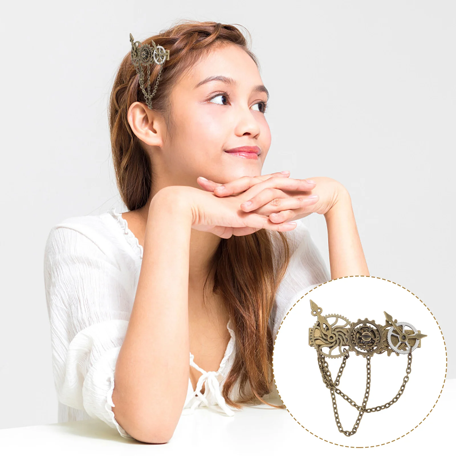 

Steampunk Hair Pin Gothic Headwear Hairpin Pins Accessories Gear Clip Headgear Chain Miss