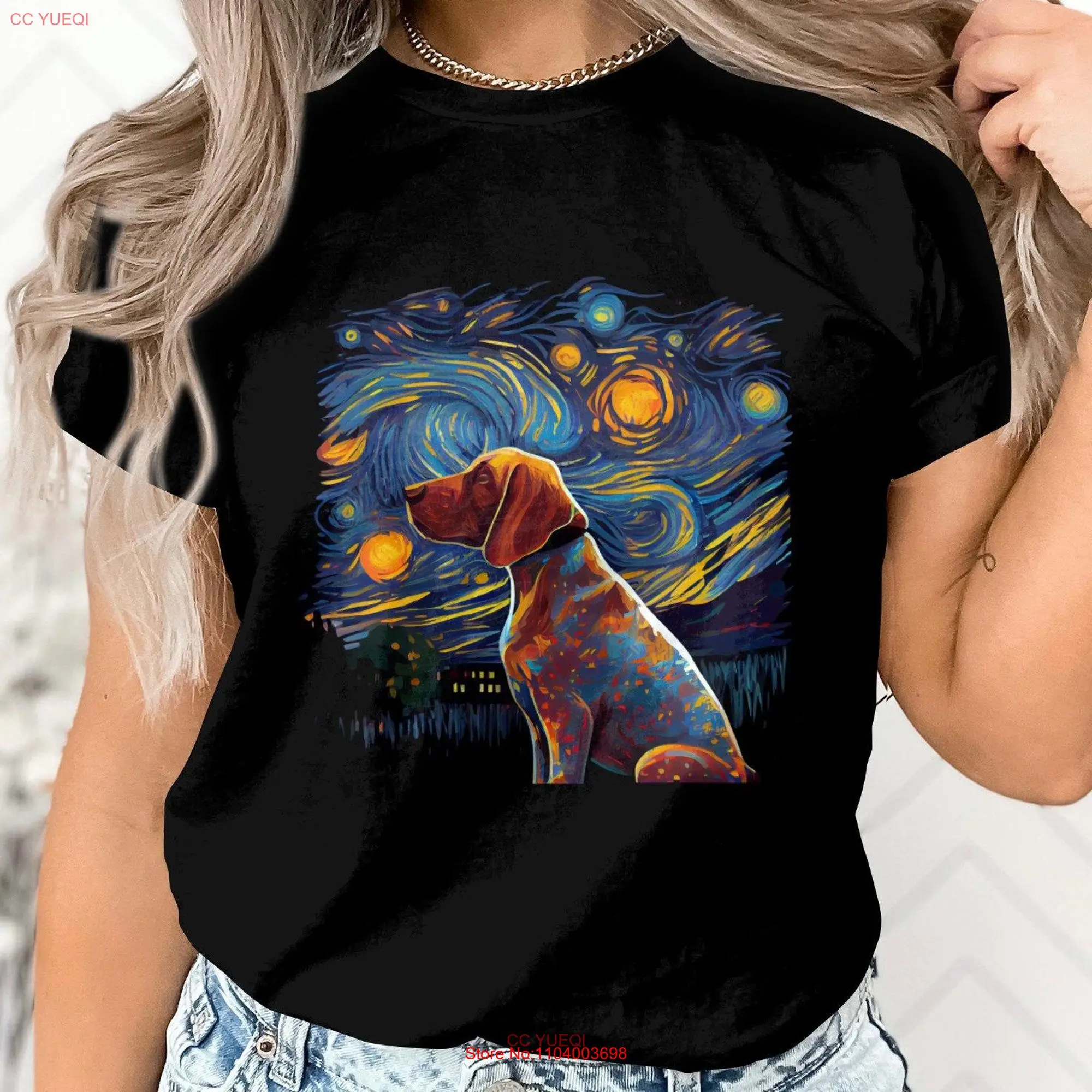 חולצת כלבלב vizsla כלב כלבים גזע שרוול קצר עם מתנות כוכבים בלילה עבור בעלי אוהבים שרוולים ארוכים או קצרים