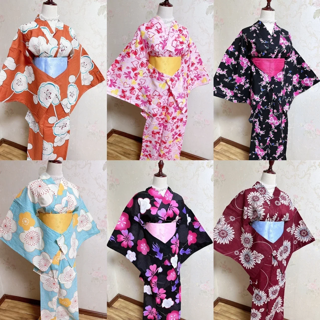 

Fashion National Trends Women Sexy Kimono Yukata With Obi Novelty Evening Dress Japanese Cosplay Costume Floral Kimono Women's